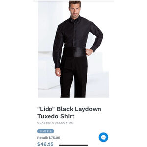 Fitted Black Microfiber Tuxedo Shirt Tux Laydown 2X9 2X 2XL 18 18.5 neck 38/39